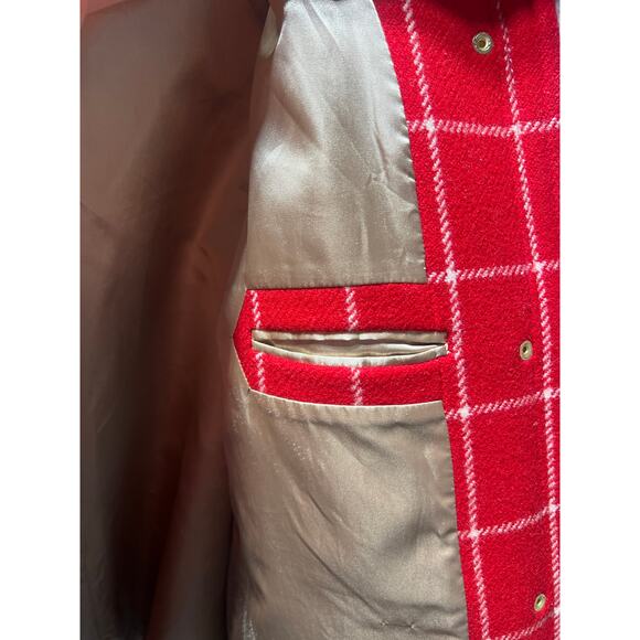 J. Crew Chateau Parka Red Plaid Lady Windowpane Check 100% Wool Hooded Coat 2 - Picture 8 of 12